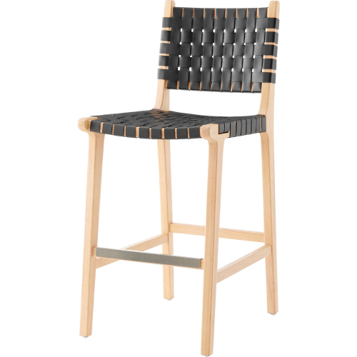 Marco Counter Stool in Black Eco Leather & Natural Finish Wood